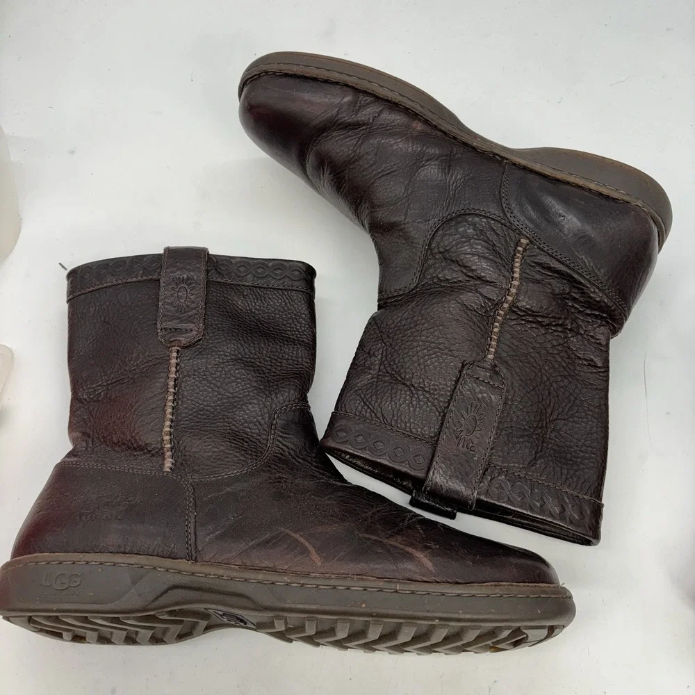 Ugg Men's Newbreak Black Leather Tall Biker Ridding Boots Model 3036 Size 7.5